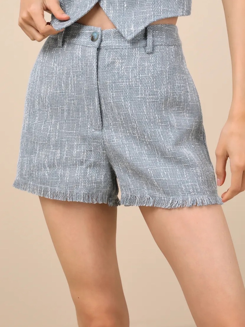 Lulu's Light Gray Tweed High-Waist Shorts